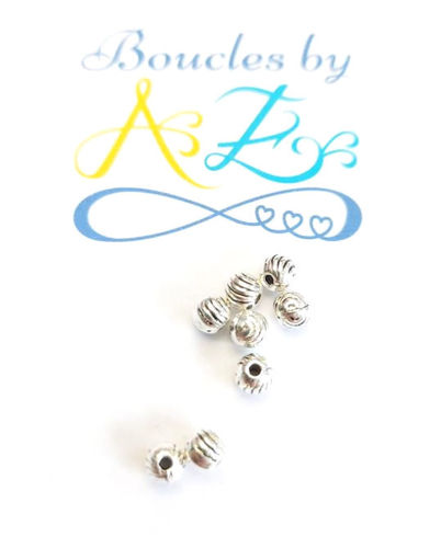 Perles rondes argentées rayées 4mm x30.