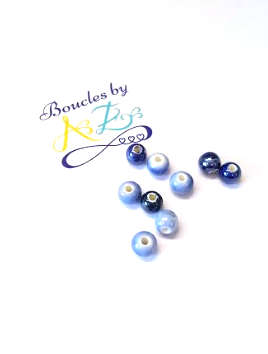 Perles rondes en céramique, bleues 6mm x10.