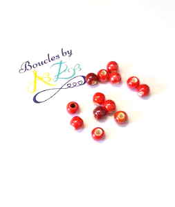 Perles rondes rouges, céramique 6mm x10.