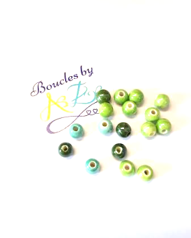Perles rondes vertes en céramique 6mm x10.