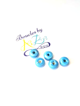 Perles en céramique bleues 9x4mm x5.