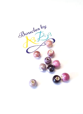 Perles rondes céramique, mix violet 6mm x10.