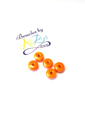 Perles oranges en céramique 9x4mm x5.