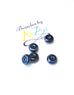Perles rondes bleu nuit en céramique 9x4mm x5.