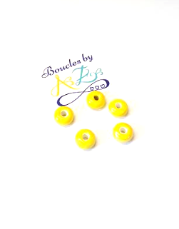 Perles jaunes en céramique 9x4mm x5.