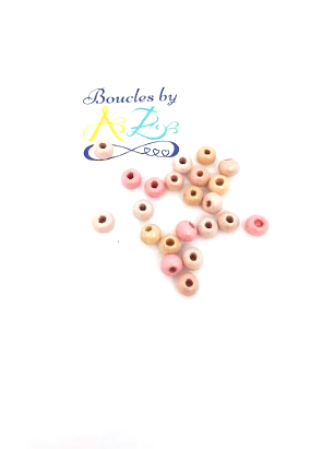 Perles en bois mix rose 6mm x50.
