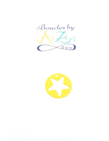 Breloque ronde, motif étoile, jaune 18mm.