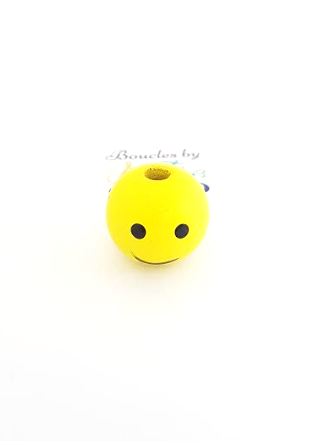 Perle bois jaune smiley 25mm.