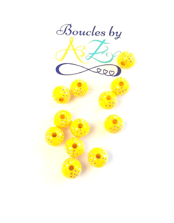 Perles jaunes strassées 8mm x10.