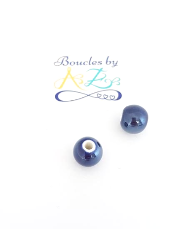 Perles bleu marine en céramique 10mm x2.
