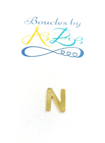 Pendentif lettre N acier inox doré 11x10mm