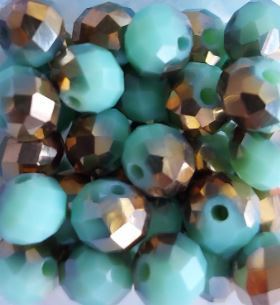 Perles bicolores turquoise/doré 8x6mm x30