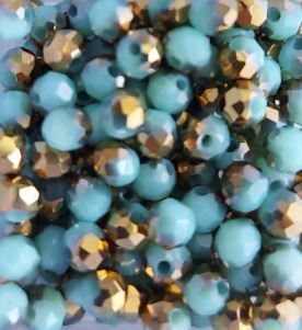 Perles bicolores turquoise/doré 4x3mm x50