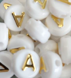Perle lettre A doré/blanc 10mm