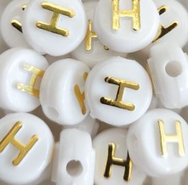 Perle lettre H doré/blanc 10mm