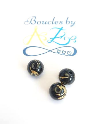 Perles rondes noires et dorées 8mm x10