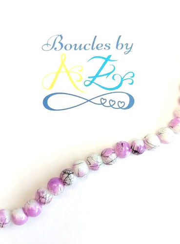 Perles tricolores violet/noir/blanc 6mm x50
