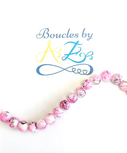 Perles tricolores rose/noir/blanc 6mm x50
