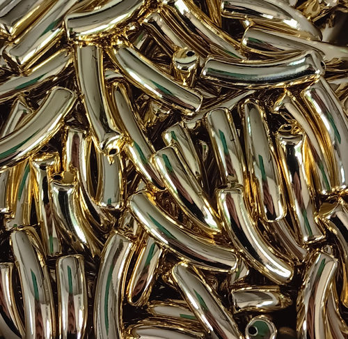 Perle tube incurvé, dorée acrylique 33x8mm